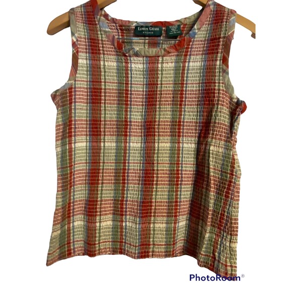 Lemon Grass Studio Plaid/Floral Embroidered Tank/Shirt Size Large - Picture 2 of 9